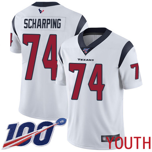 Houston Texans Limited White Youth Max Scharping Road Jersey NFL Football #74 100th Season Vapor Untouchable->houston texans->NFL Jersey